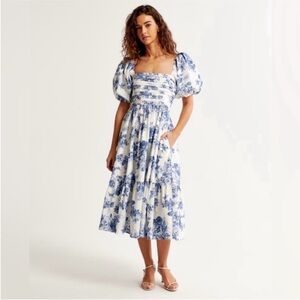 Abercrombie & Fitch White and Blue Midi Dress
